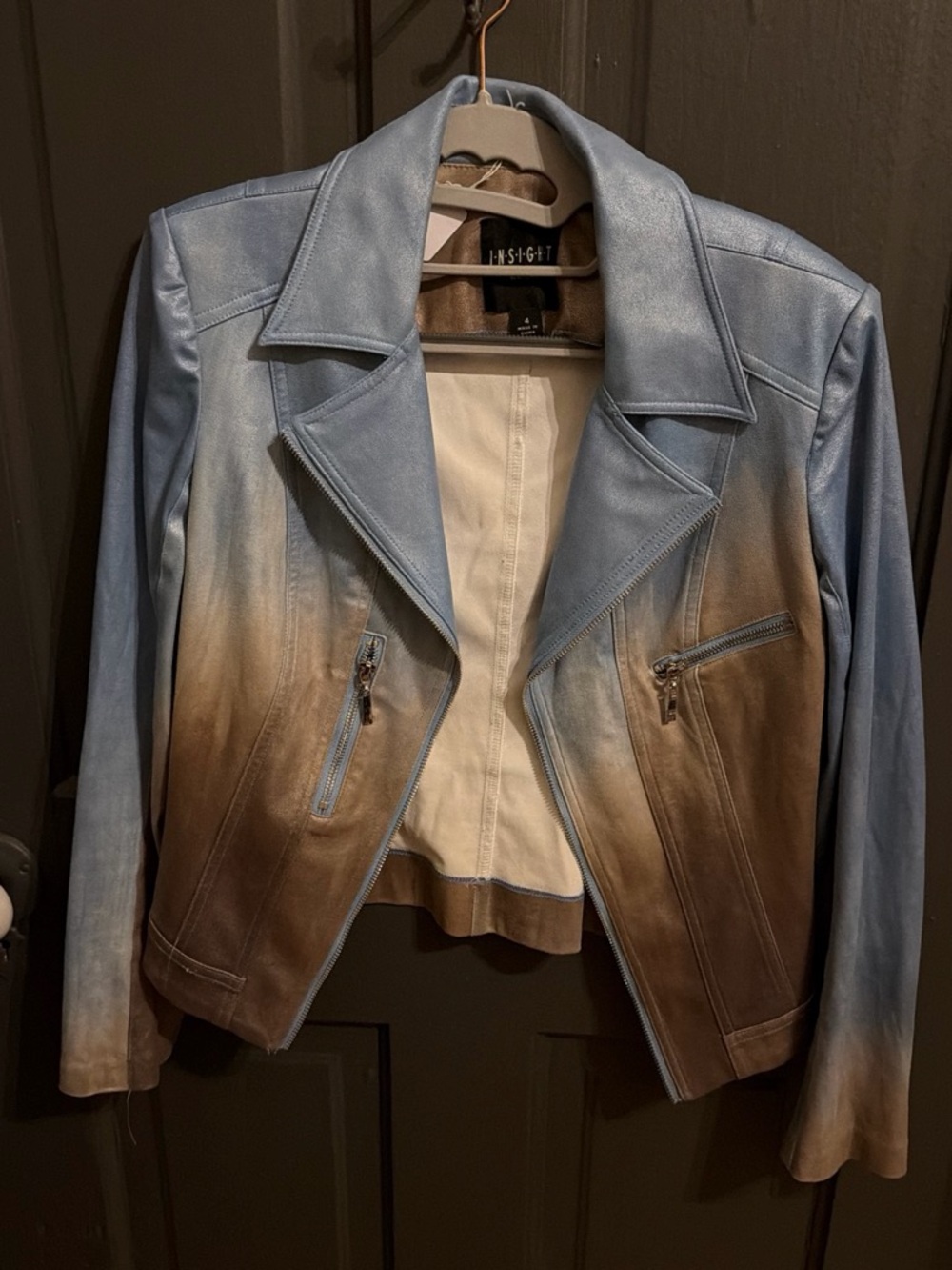Insight Ombre Light Blue to Brown Leather Moto Jacket